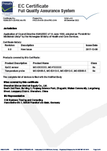 CE certificate of SpO2 Sensor and Tempreture probe 02